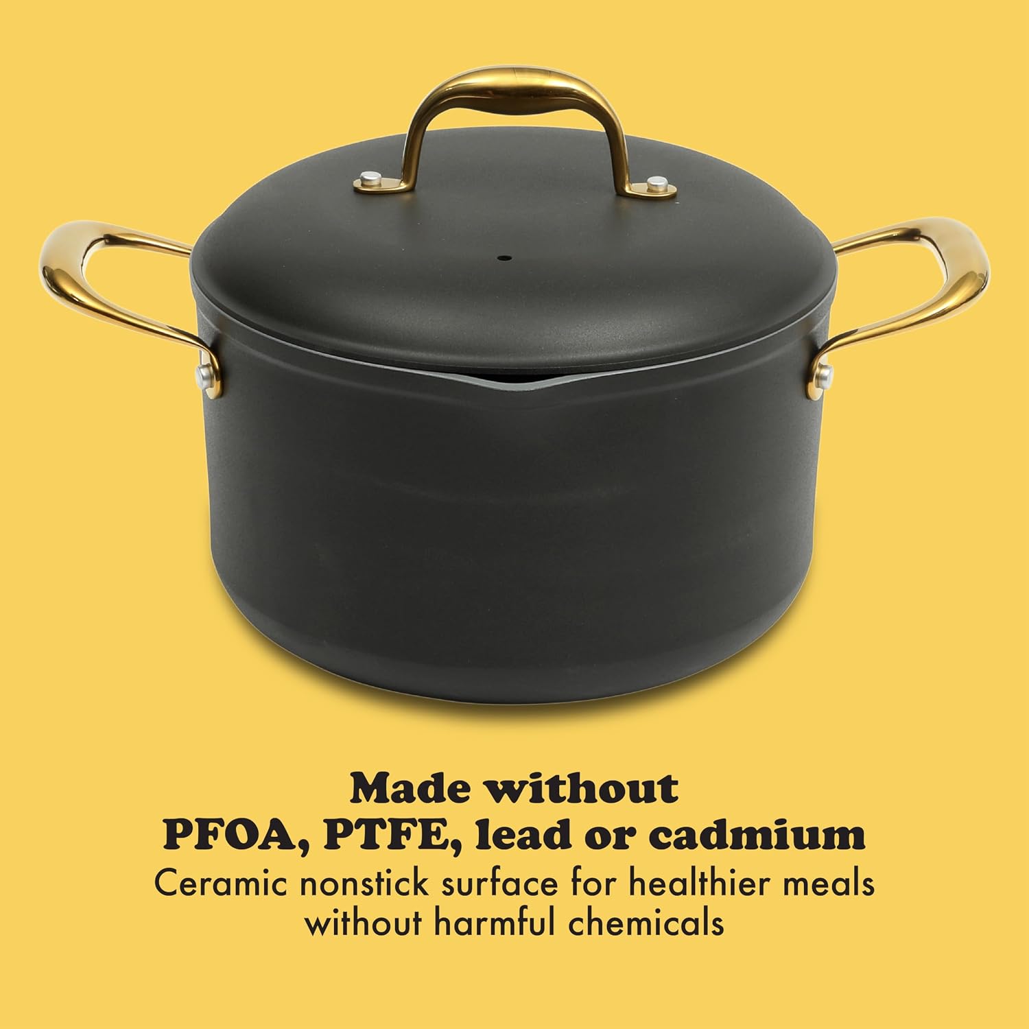 Frok 10 Piece Pots and Pans 4MM Thick Quick Heat Aluminum Cookware Set w/Premium PFA Free Ceramic Nonstick Interior Heat Resistant Exterior - Induction - Black & Gold