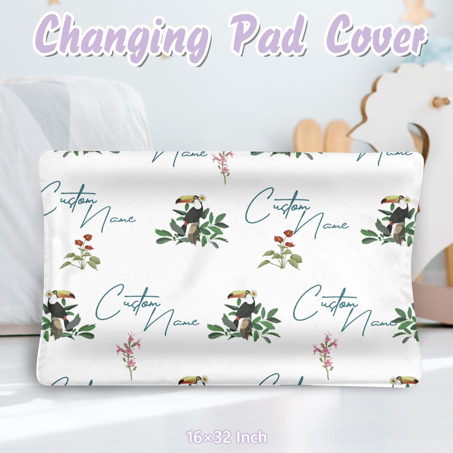 Custom Baby Crib Bedding Set, 5 PCS Personalized Name Baby Crib Sets for Girls Boys, Toucan Theme Nursery Bedding Sets for Infant Toddler, Double Layer Flannel Bed Set Customized Gifts