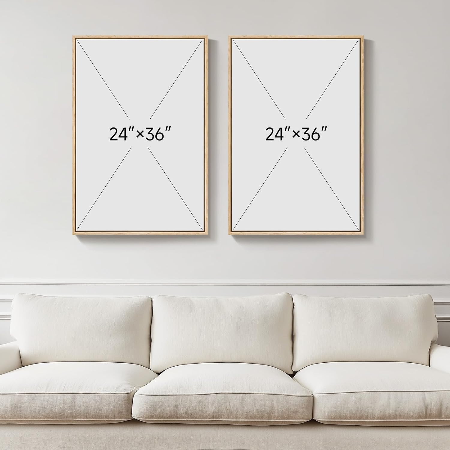 Large Framed White Abstract Wall Art Set of 2 for Living Room, Neutral Minimalist Modern Print Canvas Artwork for Walls, Contemporary Abstract 2D Wall Decor for Bedroom Office Hallway, 24x36 In