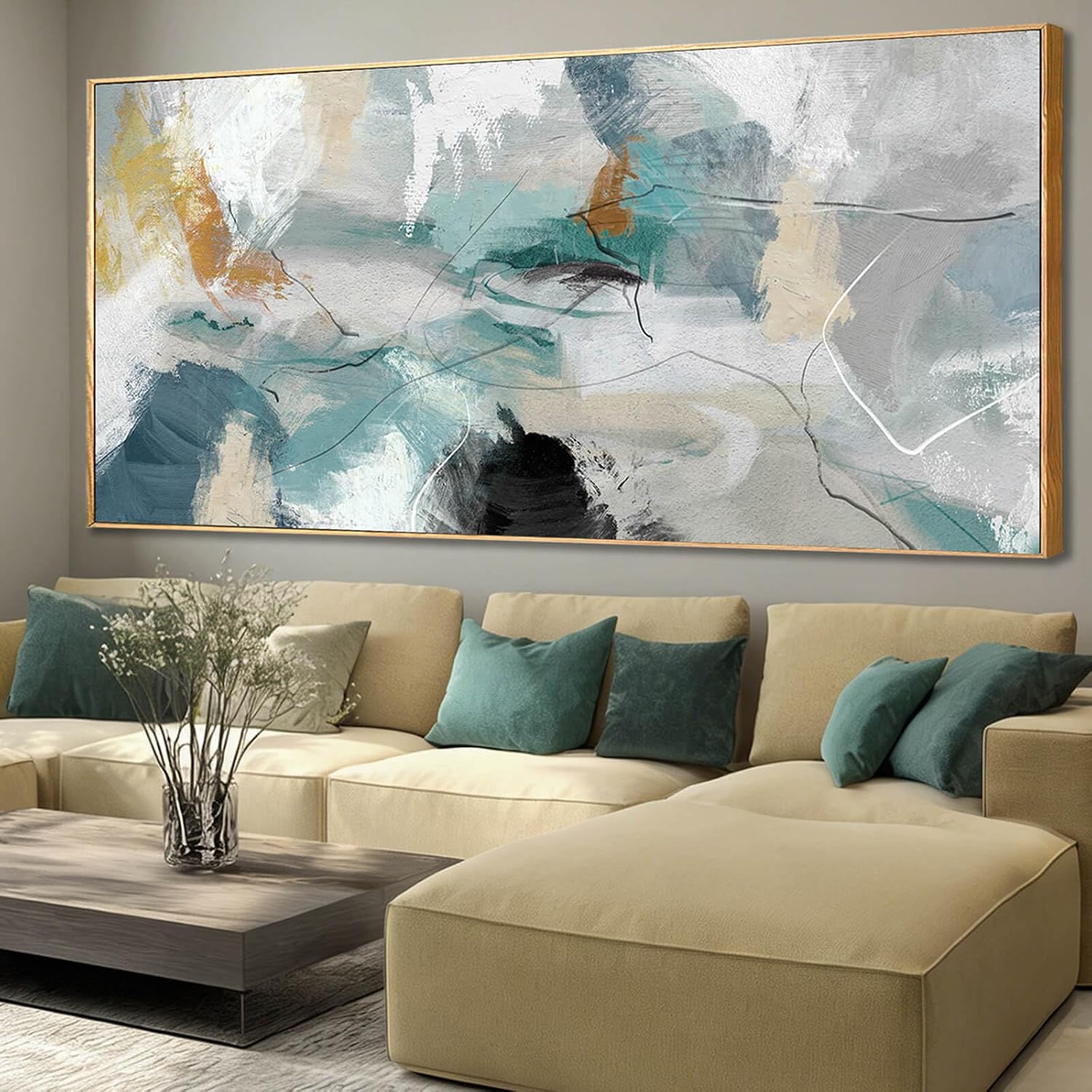 Abstract Framed Wall Art Colorful Picture Prints Line Canvas Poster 40'x86' Bedroom Artwork Home Decorations for Living Room