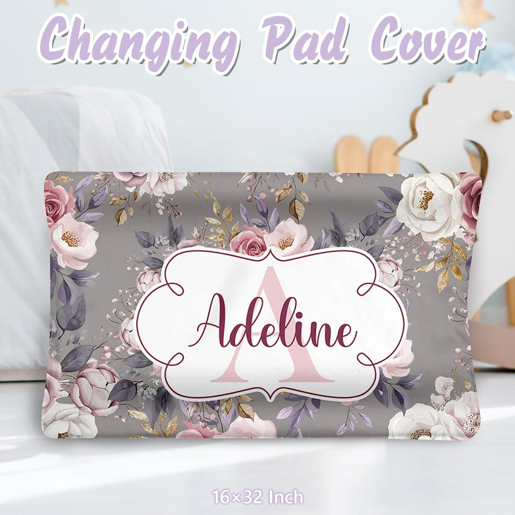 Personalized Baby Crib Bedding Set, 5 Pcs Custom Name Nursery Bedding Set for Girls Boys, Rose Baby Crib Set for Toddlers Infants, Double Layer Bedding Crib Sets Customized Gifts