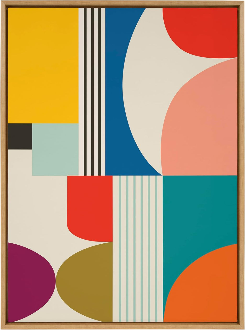 Kate and Laurel Sylvie Mid Century Modern Pattern Framed Canvas Wall Art by Rachel Lee of My Dream Wall, 31.5x41.5 Natural, Colorful Abstract Art for Home Wall Decor