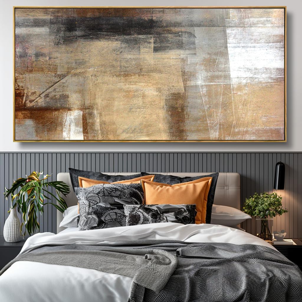 Wall Art Abstract Wall Decor Yellow Black Ink Canvas Painting Modern Artwork for Living Room Bedroom Dining Room Home Office Decor 24'x48' with Framed