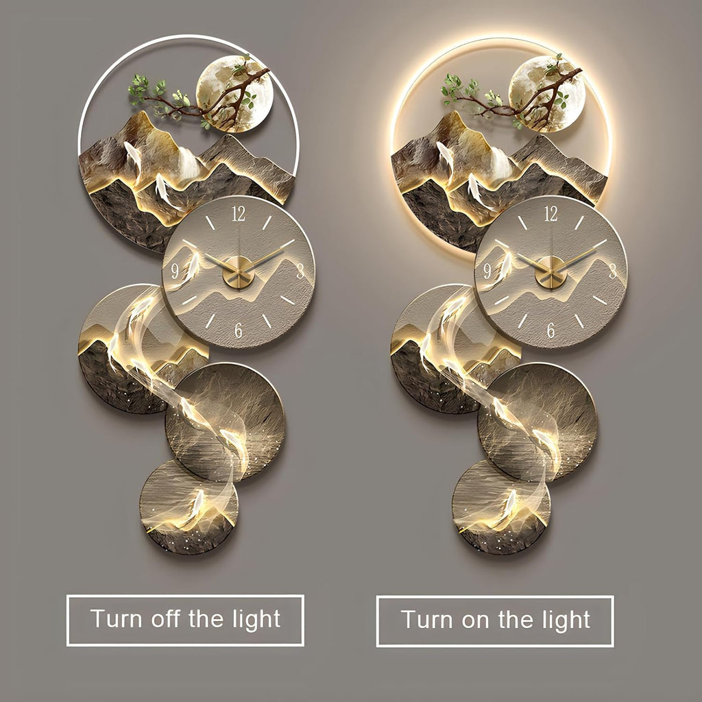 3D Wall Art Decor Clock, Large Wall Hanging Sculpture Painting with LED Light, Modern Home Decorative Wall Clock Art Decorations Lamp for Living Room Bedroom Entrance Office Decor