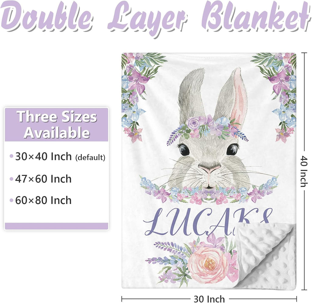 Custom Baby Crib Bedding Set, 5 PCS Personalized Name Baby Crib Sets for Girls Boys, Rabbit Theme Nursery Bedding Sets for Infant Toddler, Double Layer Flannel Bed Set Customized Gifts