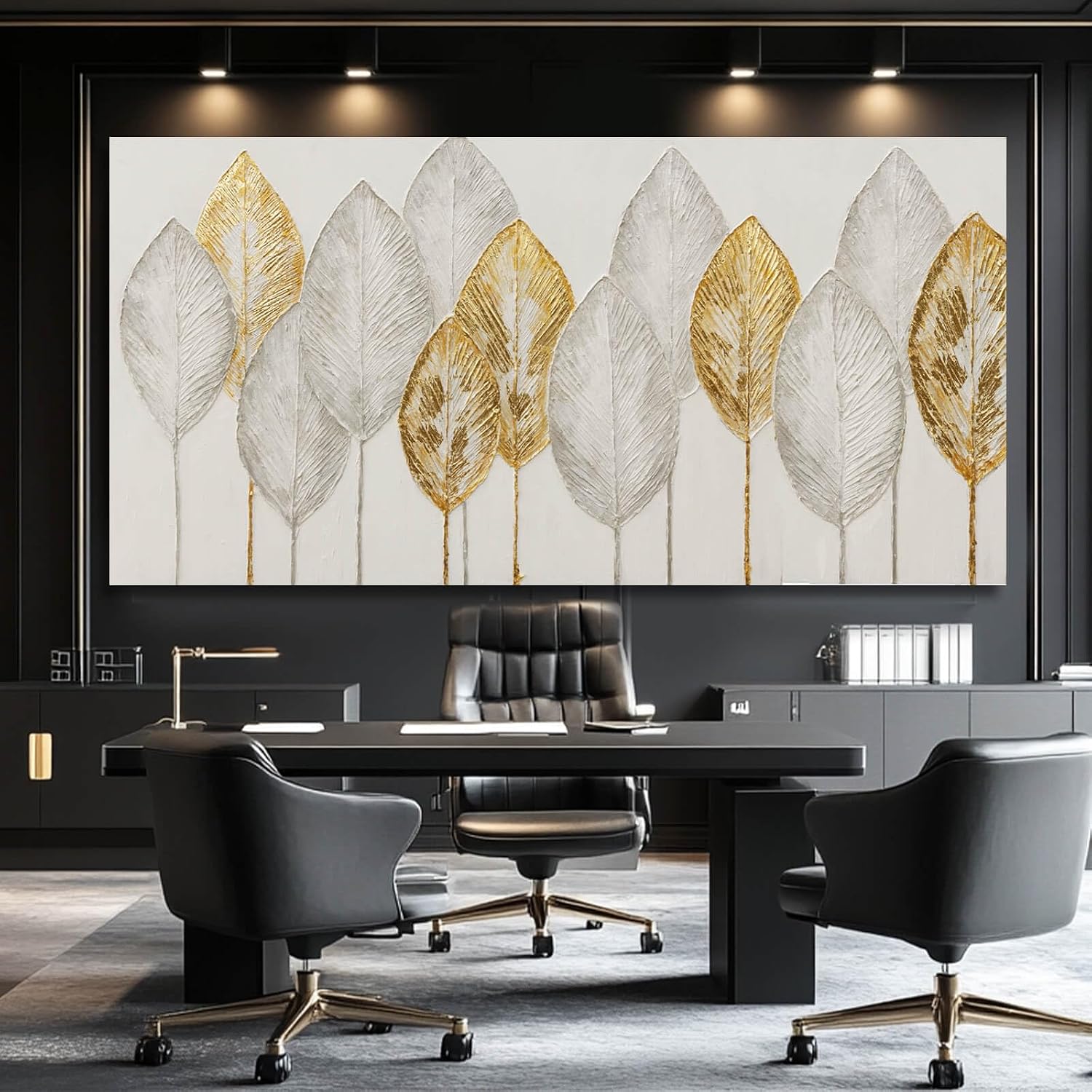 Kureful Minimalist Wall Pictures Leaves Wall Painting Modern Wall Art 29'x58' Artwork for Living Room Canvas Art Posters for Kitchen