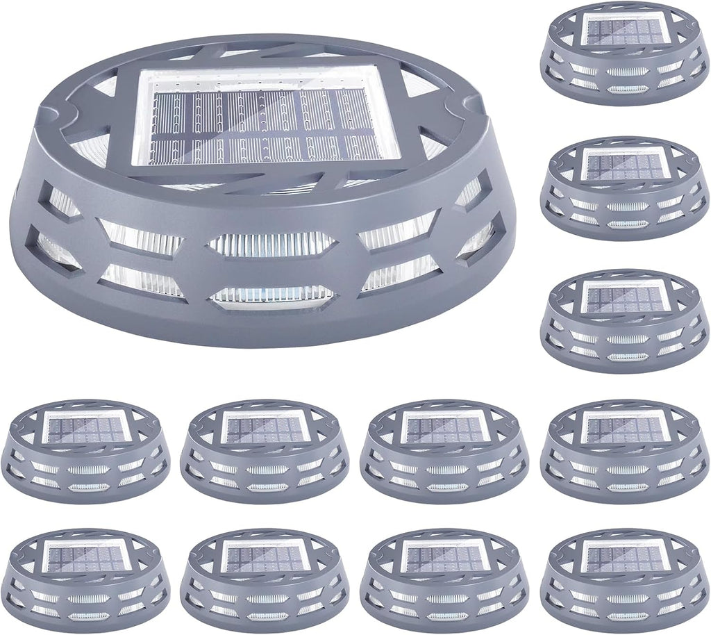 Solar Deck Lights Outdoor Driveway Marker Dock LED Light,3 Lighting Modes,Warm/Bright White and Blue IP67 Waterproof Road Markers for Driveway Sidewalk Garden Pathway Yard