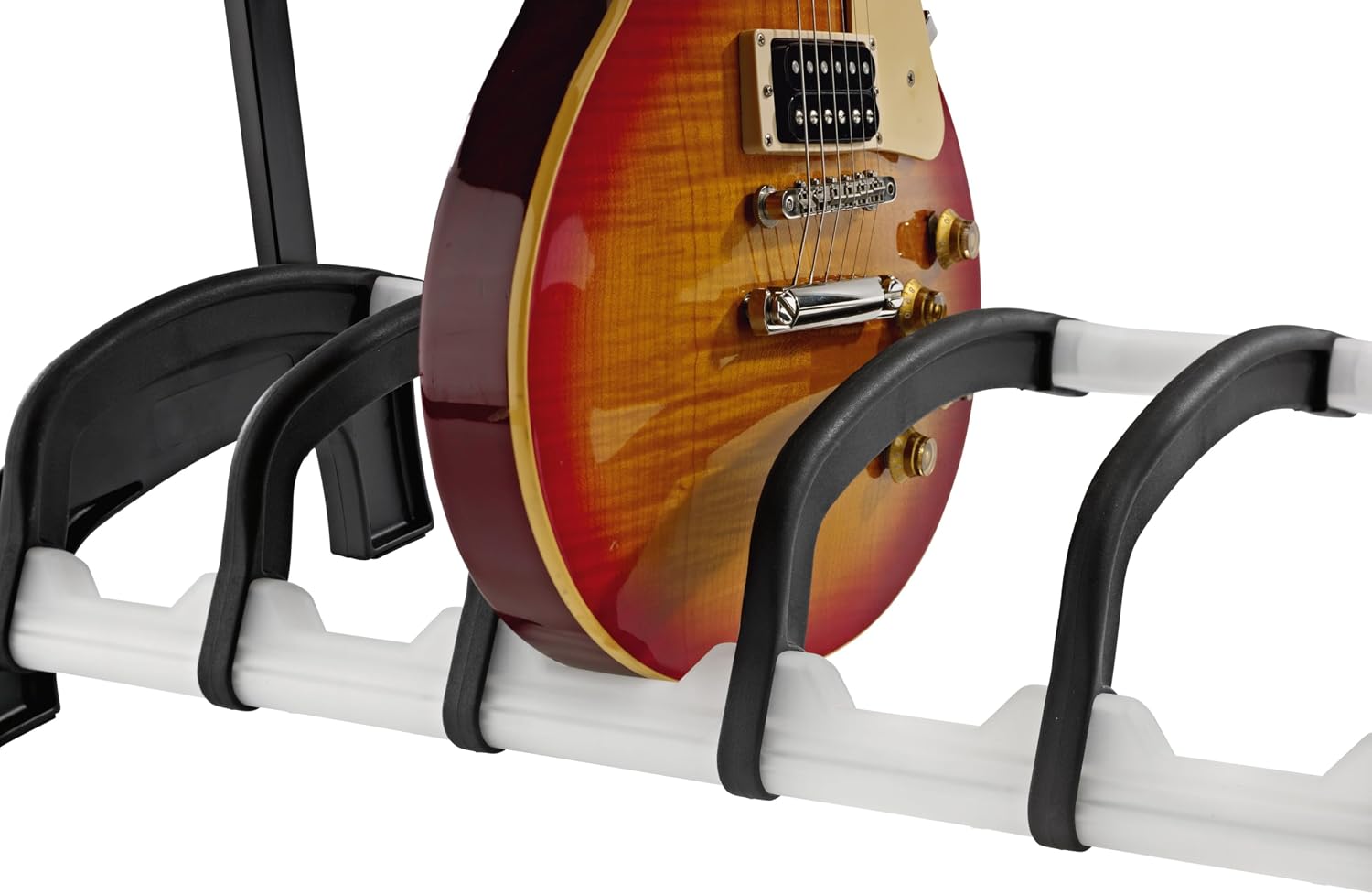 K&M Konig & Meyer 17525.016.00 Guardian 5 Guitar Stand | Sturdy Holds Five Electric/Bass Guitars Rack-Style | Protective Supports | Space Saver | For Adult/Youth Musicians | Black & Translucent