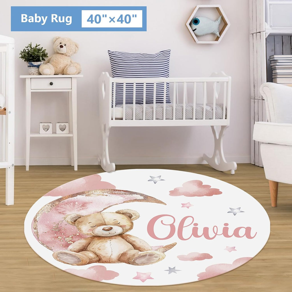 KAINSY Custom Baby Crib Set, 5 Pcs Personalized Name Pink Bear Theme for Infants Toddlers, Nursery Bedding for Girls, Double Layer Customized Gifts