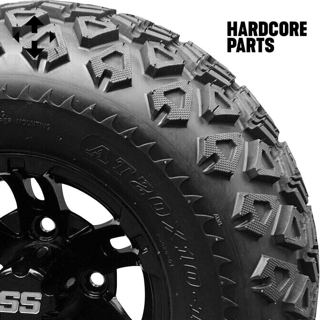 Hardcore Parts 4' Drop Axle Lift Kit for EZGO Marathon (1975-1993) Electric Golf Cart with 10' Black 'BULLDOG' Wheels and 20'x10'-10' DOT rated All-Terrain tires