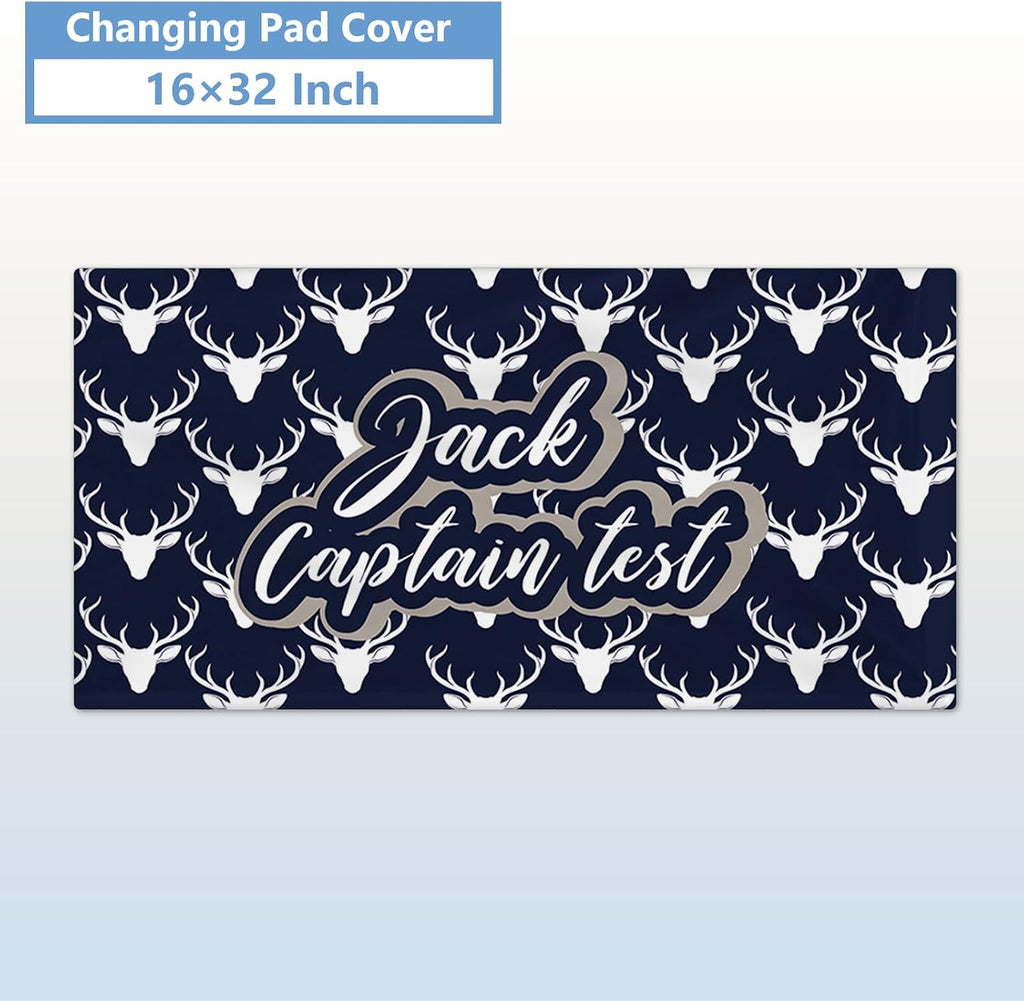 KAINSY Personalized Baby Bedding Set, 5 Pcs Custom Name Crib Bedding Set, Double Layer Blue Nursery Bedding Set for Baby Boys, Woodland Deer Baby Crib Set, Gifts for Toddlers Infants New Parents