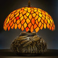 Tiffany Table Lamp Orange Wisteria Style Stained Glass Lamp for Bedside,Bedroom,Living Room,12 Inch Small Vintage Mushroom Desk Lights Included E26 LED with Remote Control(Autumn Leaves)