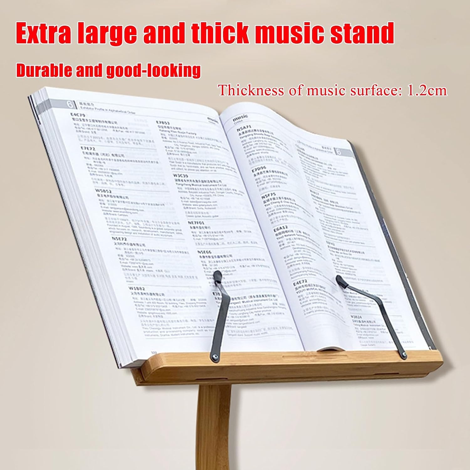 Wooden Sheet Music Stand, Professional Music Book Holder, 2 in 1 Dual Use, Violin Music Stand, Natural Bamboo, Wood Station for Conductors, S-Shaped, Stabilise,
