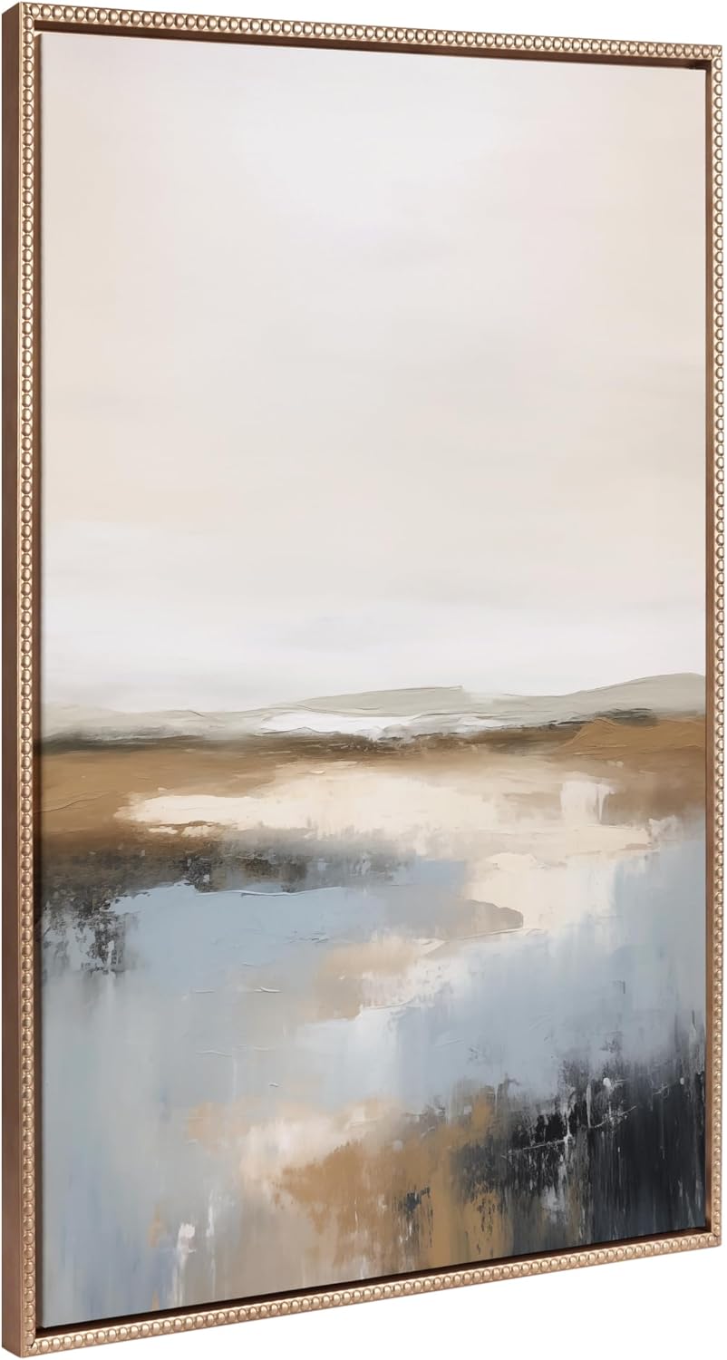 Kate and Laurel Sylvie Beaded Idyllic Retreat Vintage Framed Canvas Wall Art by Amy Lighthall, 18x24 White, Abstract Watercolor Landscape Art for Wall