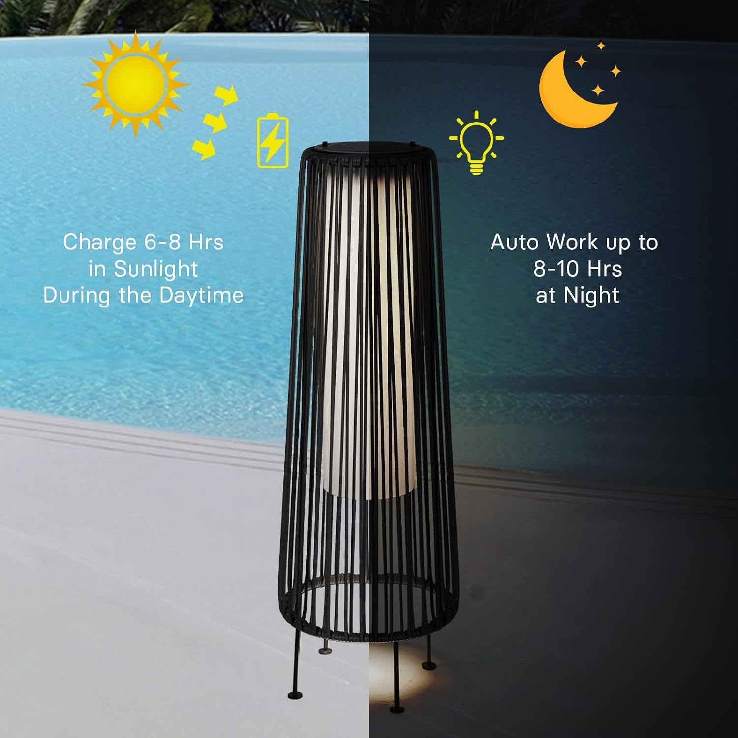 Grand patio Outdoor Floor Solar Light 2-Pack, Wicker Solar Patio Lamp Waterproof Outside Deck Lamp for Porch, Yard, Garden, Lawn Decorations - Dark Brown, Gordes 2 PCS