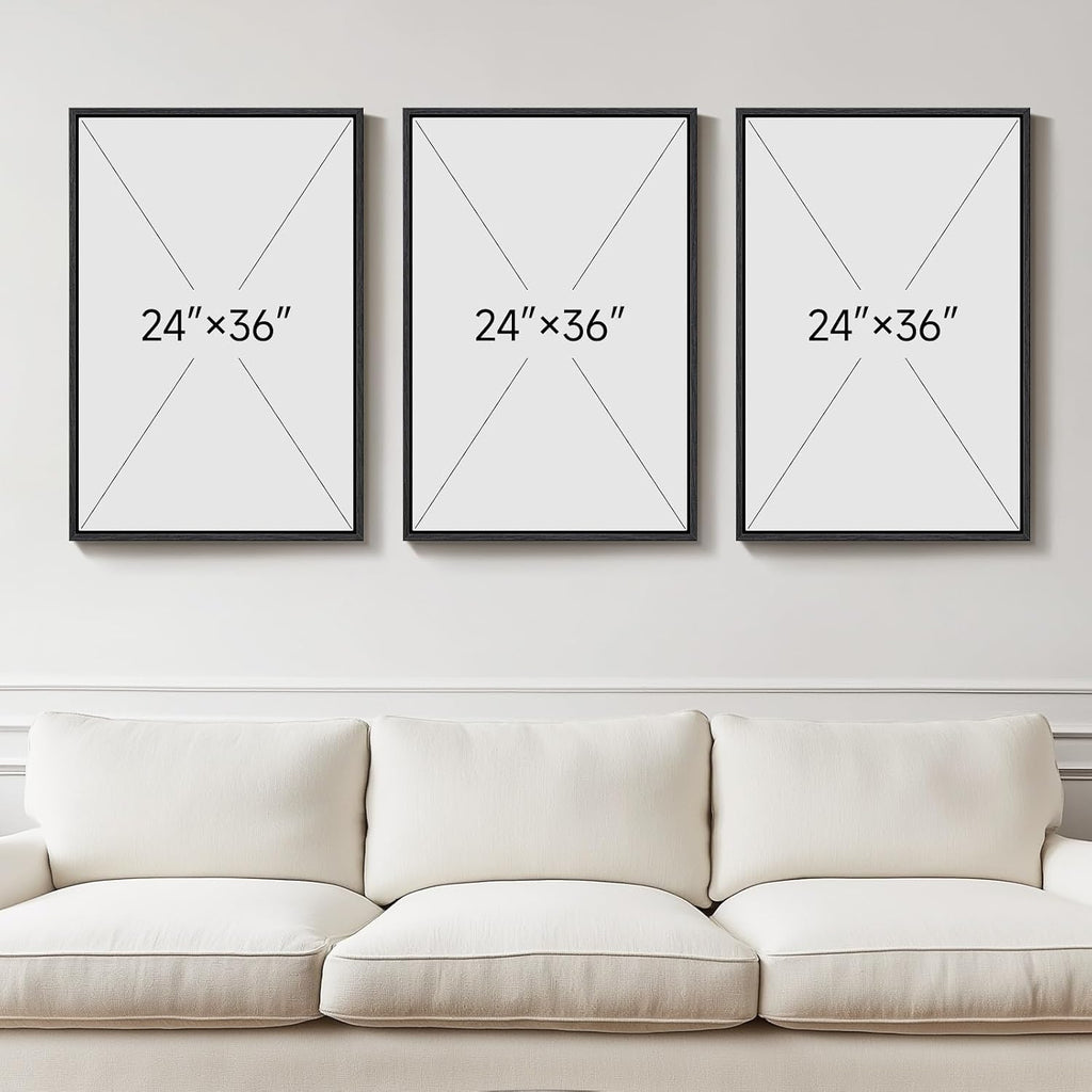 Large Framed Green and White Abstract Wall Art for Living Room, Set of 3 Minimalist Canvas Prints Paintings Artwork for Walls, Mid-Century Modern Pictures for Entryway, Hallway Wall Decor 24x36 In