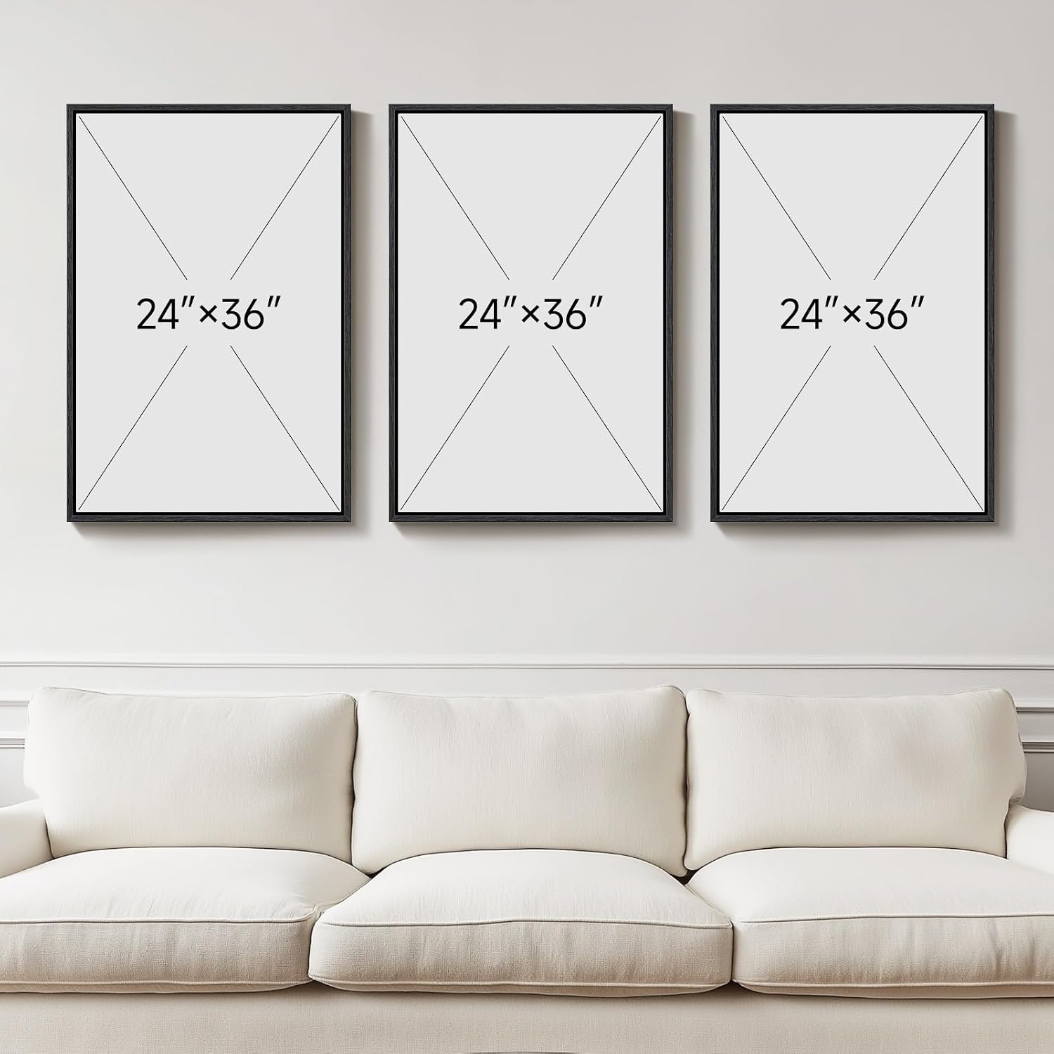 Large Framed Green and White Abstract Wall Art for Living Room, Set of 3 Minimalist Canvas Prints Paintings Artwork for Walls, Mid-Century Modern Pictures for Entryway, Hallway Wall Decor 24x36 In