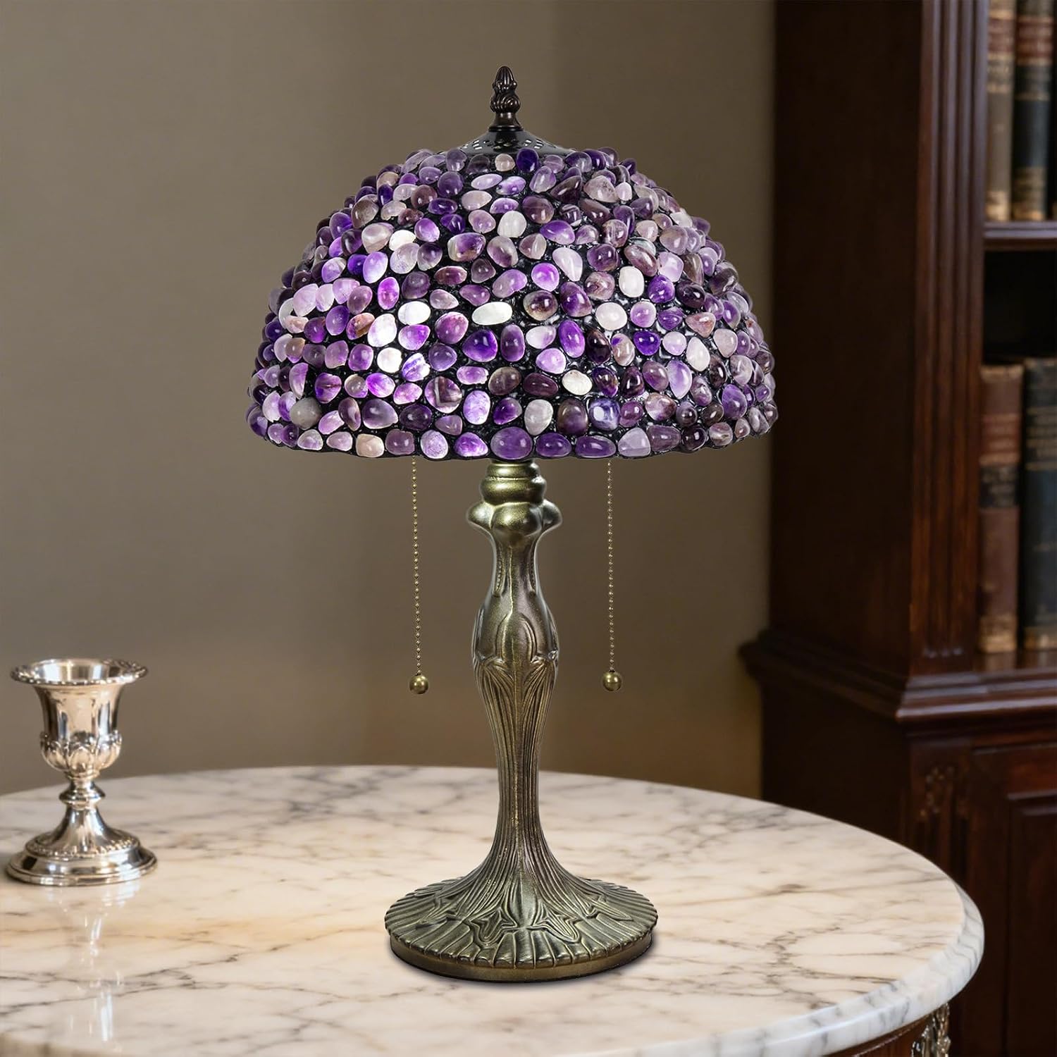 Tiffany lamp Agate Amber Stained Glass Table Lamp 12In Antique Vintage Tiffany Style Lamp for Bedroom Living Room Office,Luxury Bedside Night Light