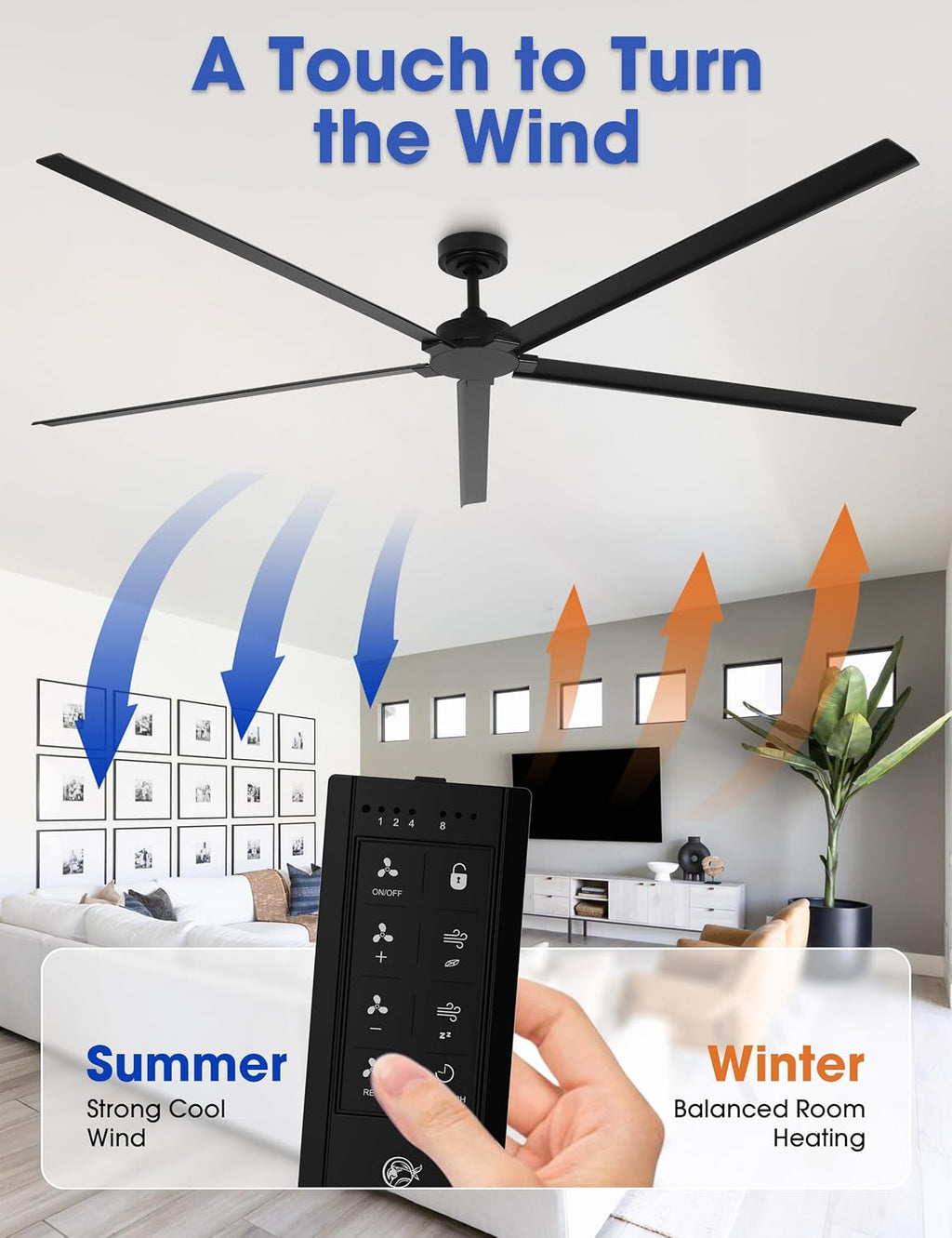 Waterproof Outdoor Ceiling Fans, 84' Industrial Black Ceiling Fans without Lights, Large DC Motor Ceiling Fan No Light with Reversible Aluminum Blade, Wet-rated Fan for Patio Gazebo Porch Living Room