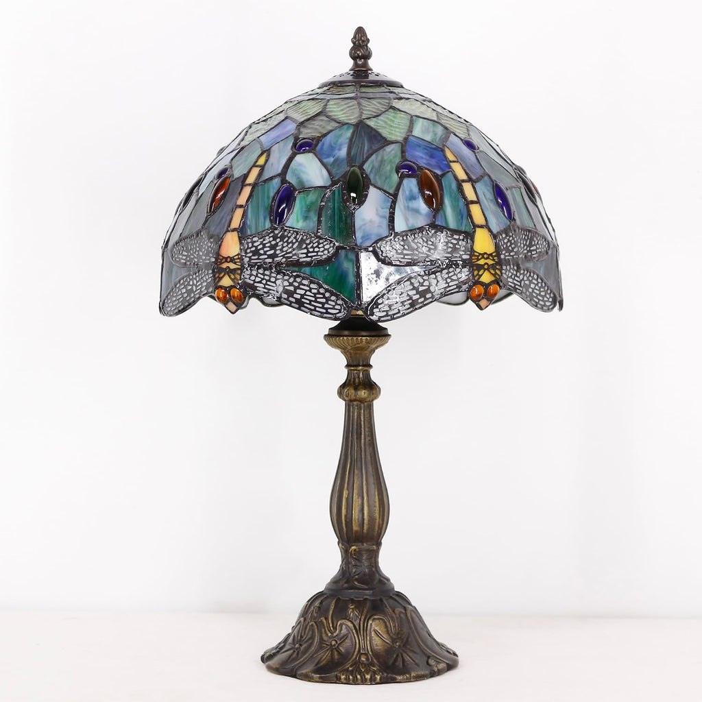 Tiffany Lamp Touch Control Table Lamp Brown Yellow Stained Glass Desk Lamp 12X12X19 Inches Dragonfly Style Reading Light