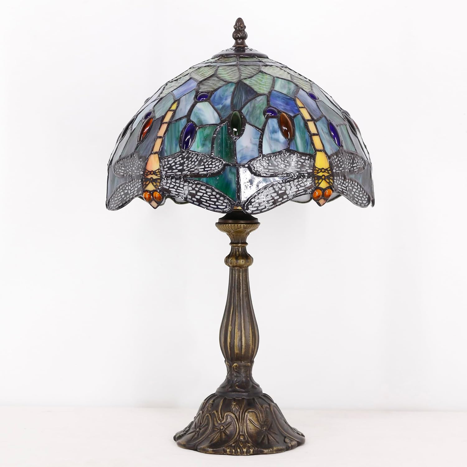 Tiffany Lamp Touch Control Table Lamp Brown Yellow Stained Glass Desk Lamp 12X12X19 Inches Dragonfly Style Reading Light