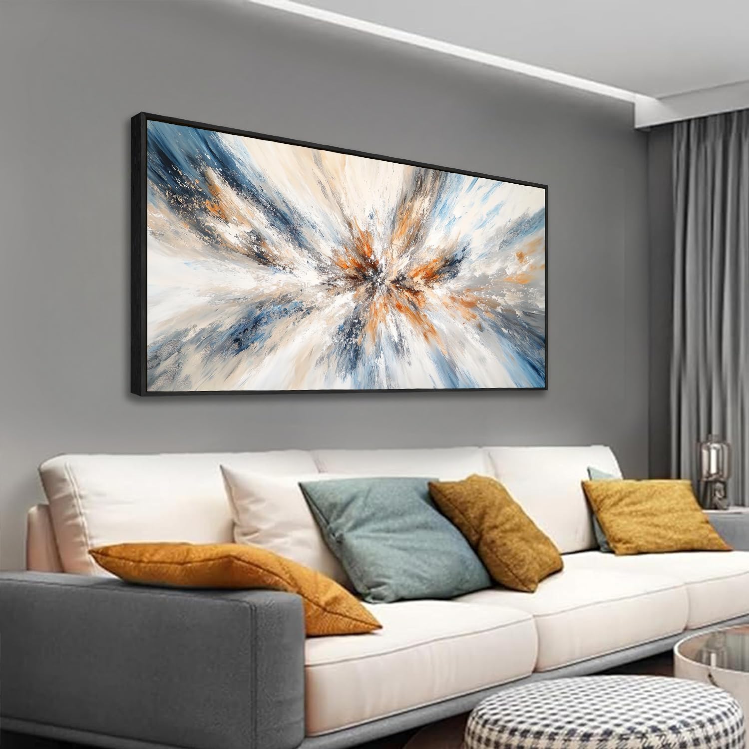 Abstract Painting Wall Art Large Framed Canvas Prints 30' x 58' Blue and Orange Abstract Modern Minimalist Living Room Decor for Bedroom Office Wall Décor