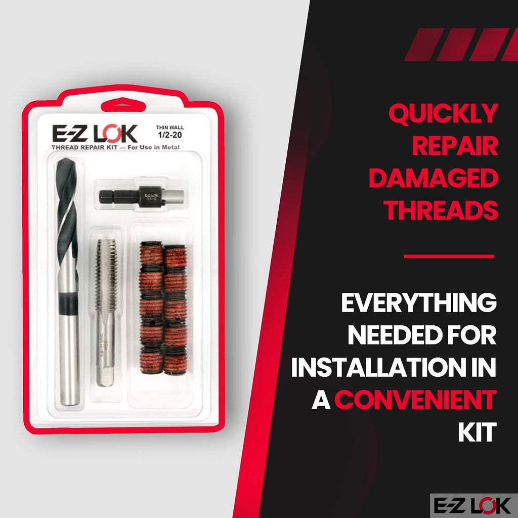 E-Z LOK EZ-310-820 Thread Repair Kit for Metal Carbon Steel Threaded Inserts 1/2-20 and Installation Tools
