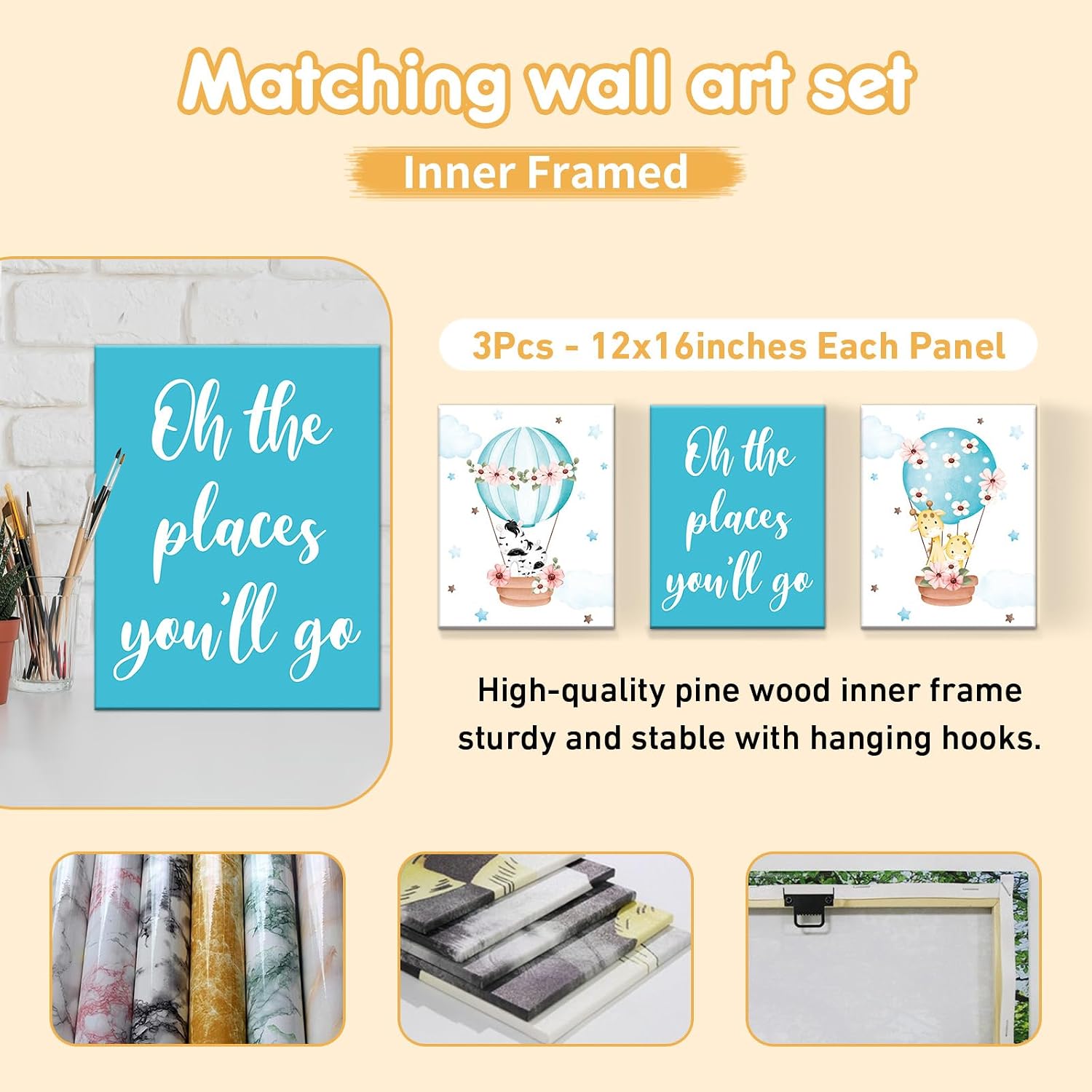 Terwex Personalized Baby Bedding Set, 5 Pcs Custom Toddlers Bedding Set with Infant Name, Double Layer Nursery Crib Set for Boys Girls, Customized Gifts for Infants Baby Shower, Hot Air Balloon Animal