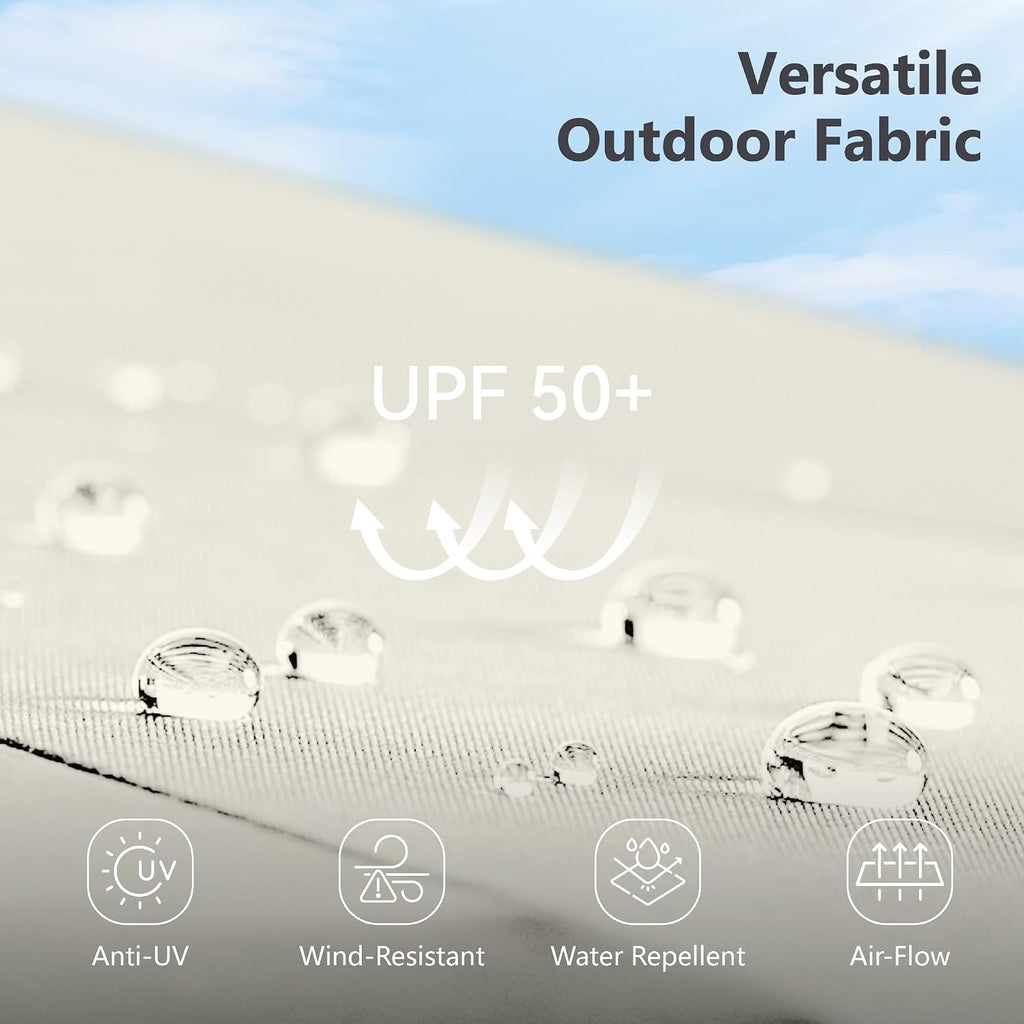 MFSTUDIO 15ft Double Sided Patio Umbrella with Solar Lights, Outdoor Large Umbrellas with Crank Handle and 36 LED Lights, Rectangular Market Umbrella with Base Included for Deck Pool Shade, Ivory
