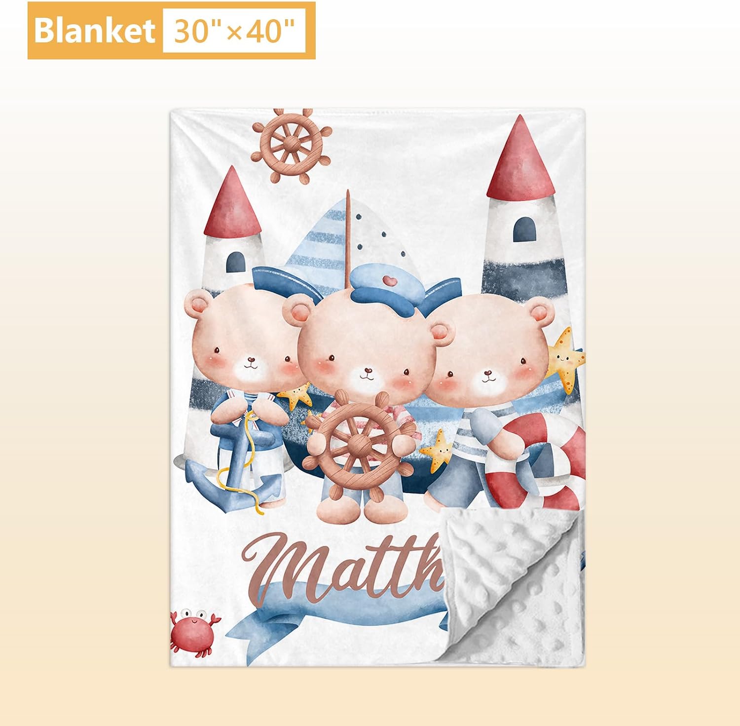 Terwex Custom Baby Bedding Set, 5 Pcs Customized Nursery Bedding Set with Name, Comfortable Double Layer Crib Sets for Boys Girls, Personalized Gifts for Infants Toddlers New Parents, Sailing Bear