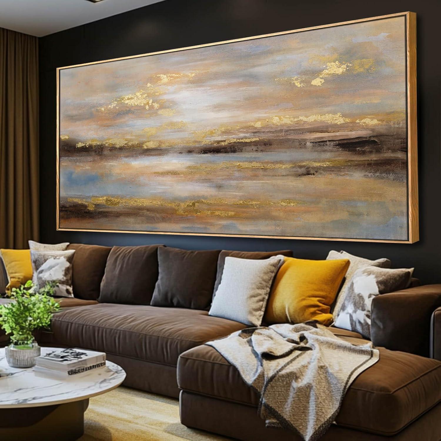 Large Framed Artwork for Living Room Abstract Bedroom Wall Art Gold Abstract Wall Decor Office Home Decor 29'x 58' Canvas Painting Wall Hanging