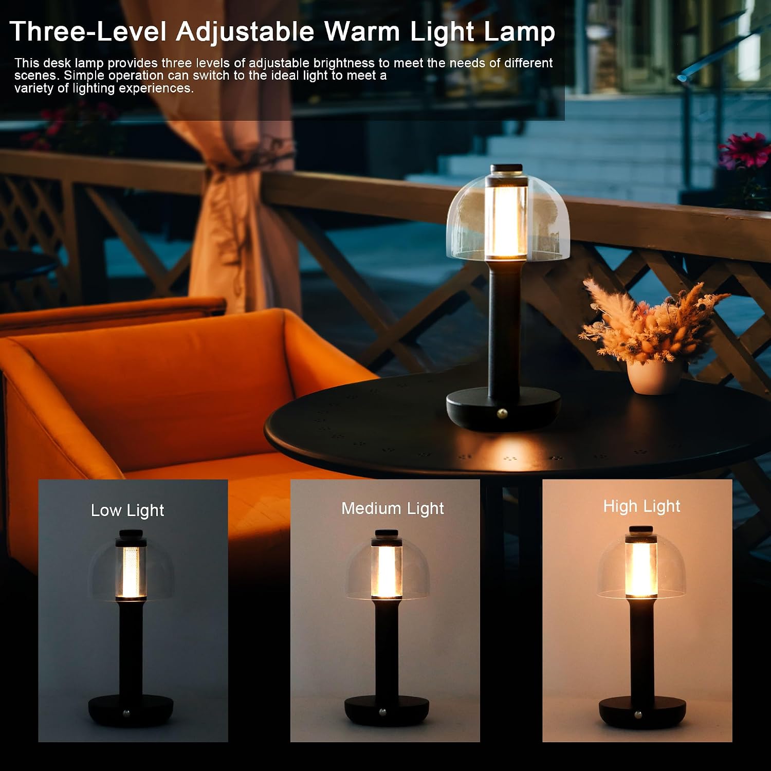 JHY DESIGN 9 Pack Bedside Table Lamp 10' H 3-Color Light Dimmable Nightstand Lamp with Glass Shade Touch Control Table Lamp for Bedroom Living Room Indoors Outdoors（Black,Type-C Charging）