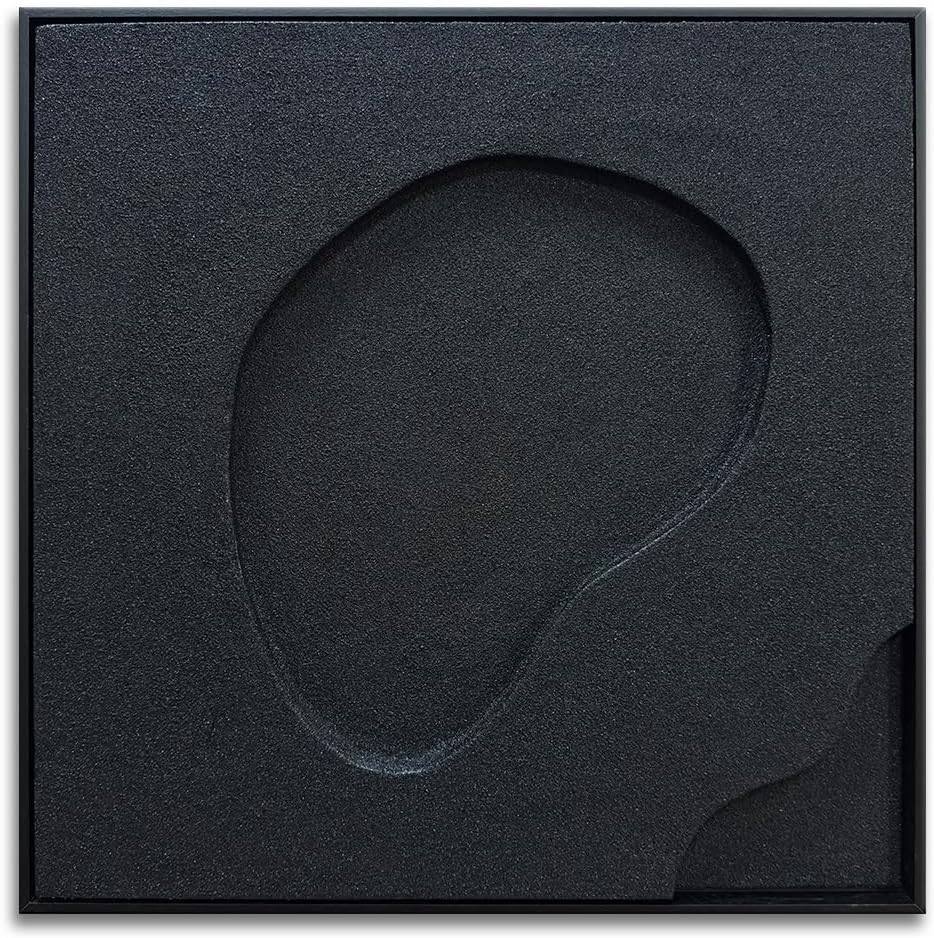 Handmade Black Textured Wall Art, Abstract 3D Minimalist Plaster Paintings, Framed Wall Art 24x24 Inch