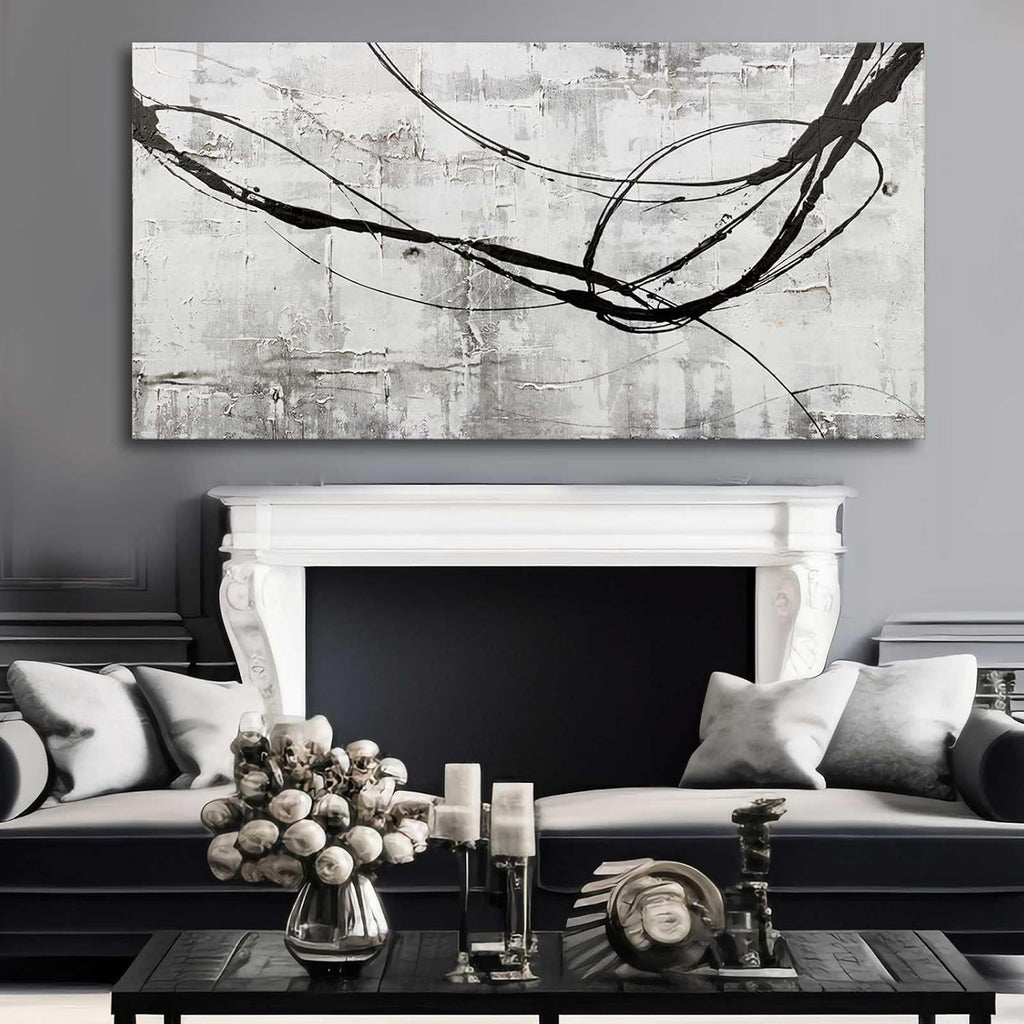 XIANSHOU Large Living Room Wall Decor Abstract Canvas Wall Art Black Wall Decor Contemporary Dining Room Pictures Office Home Decorations 29'x 58' Hallway Decor