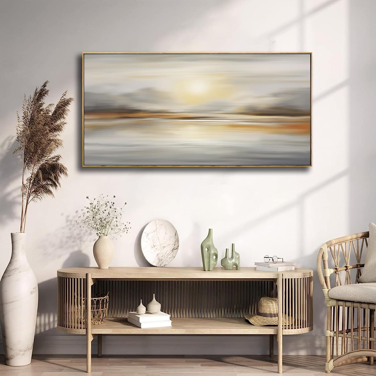 Framed Wall Art Abstract Seascape Canvas Printing Wall Decor Artwork for Living Room Bedroom Dining Room Home Office Decor 24'x48'