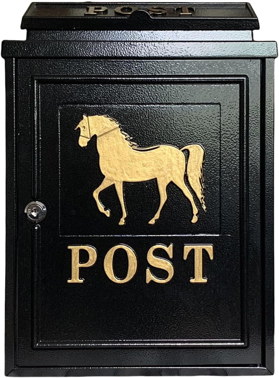 Rust-Proof Hanging Secured Postbox, Wall Mount Mailbox for Outside, Lockable Mailbox Security Lockbox Outdoor Retro Aluminum Post Box Secure(Gold)