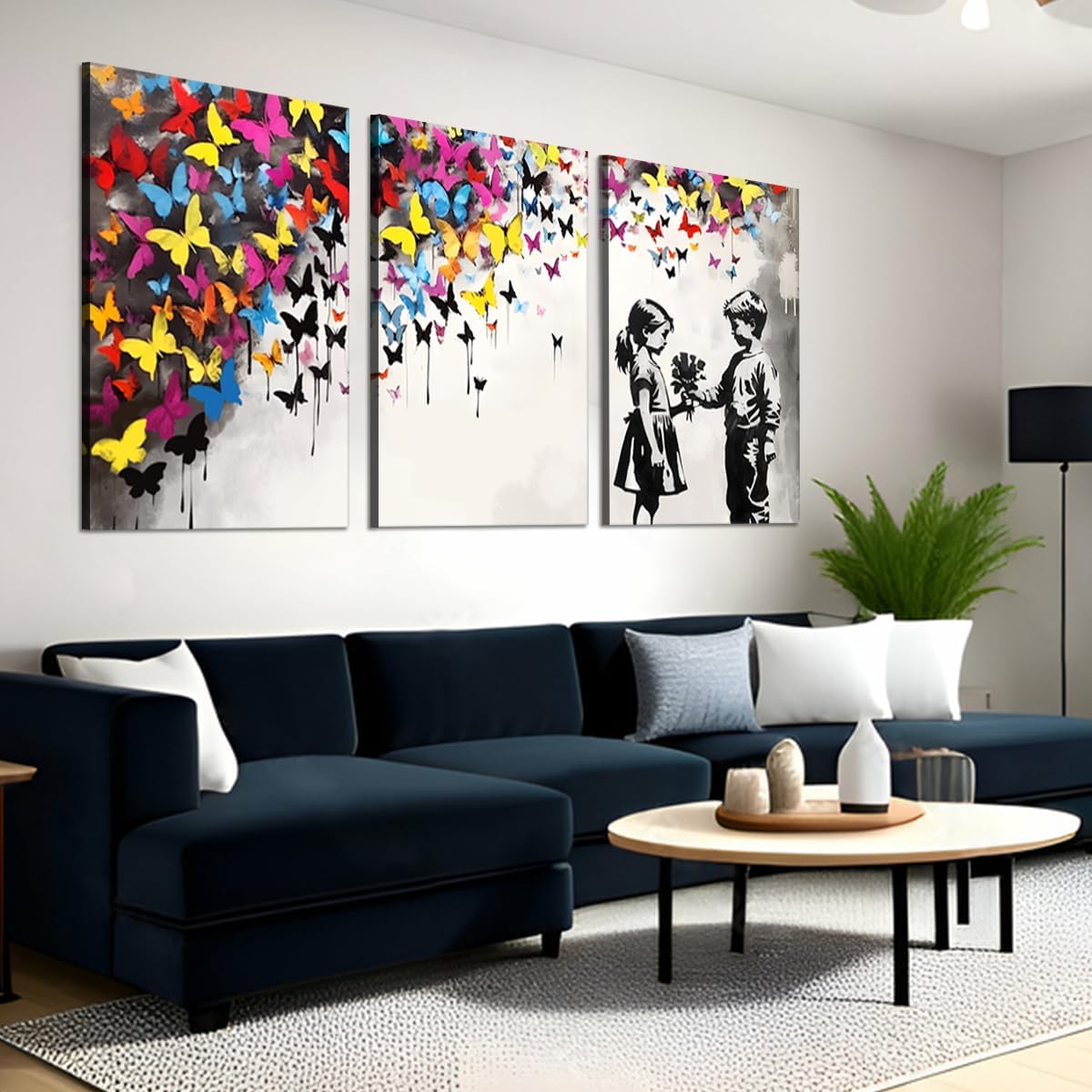 Novatique Banksy Street Wall Art Graffiti Canvas Wall Art Colorful Painting Wall Decor Graffiti Art Butterfly Posters for Living Room Bedroom,24' x 36' x 3pcs
