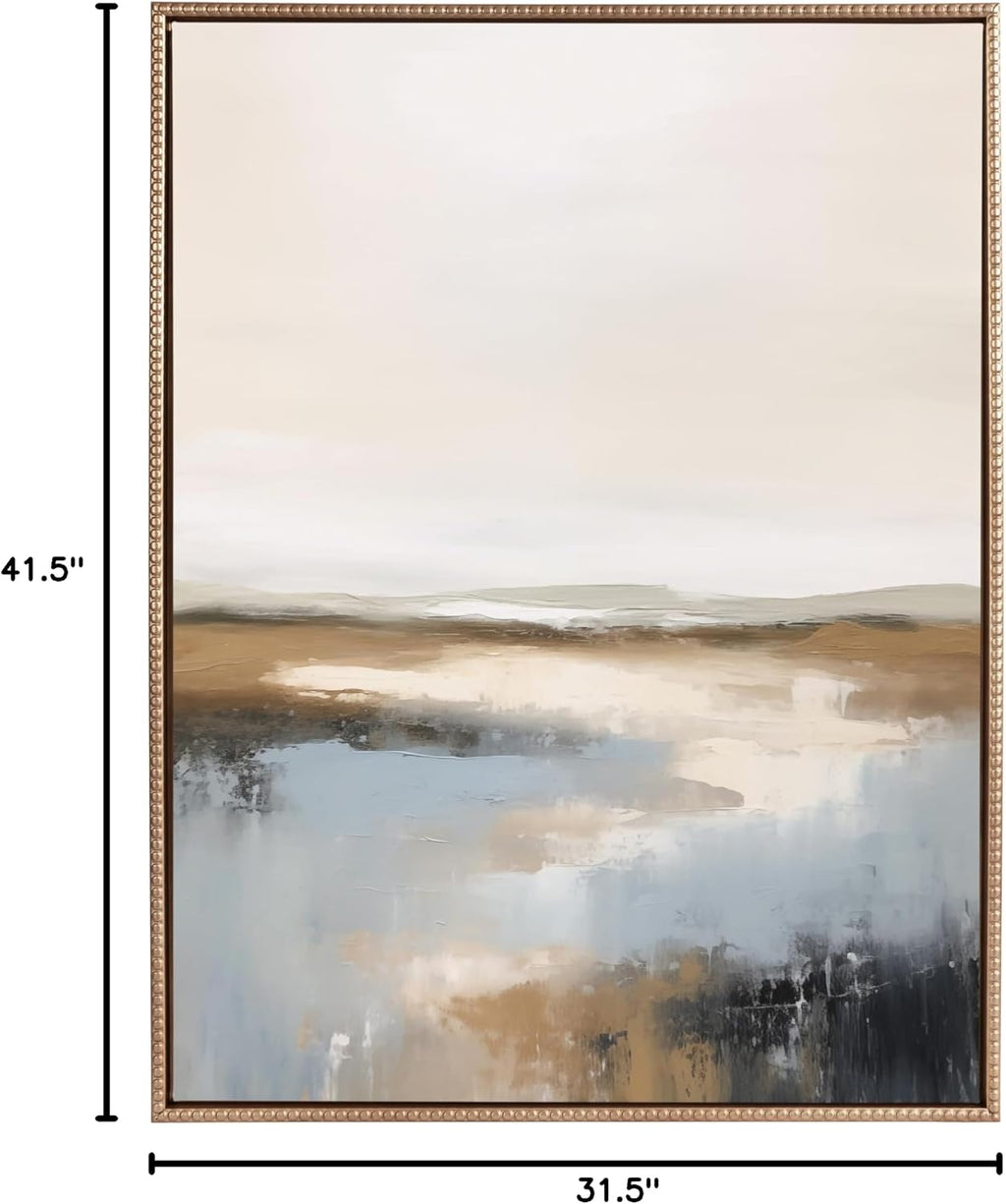 Kate and Laurel Sylvie Beaded Idyllic Retreat Vintage Framed Canvas Wall Art by Amy Lighthall, 18x24 White, Abstract Watercolor Landscape Art for Wall