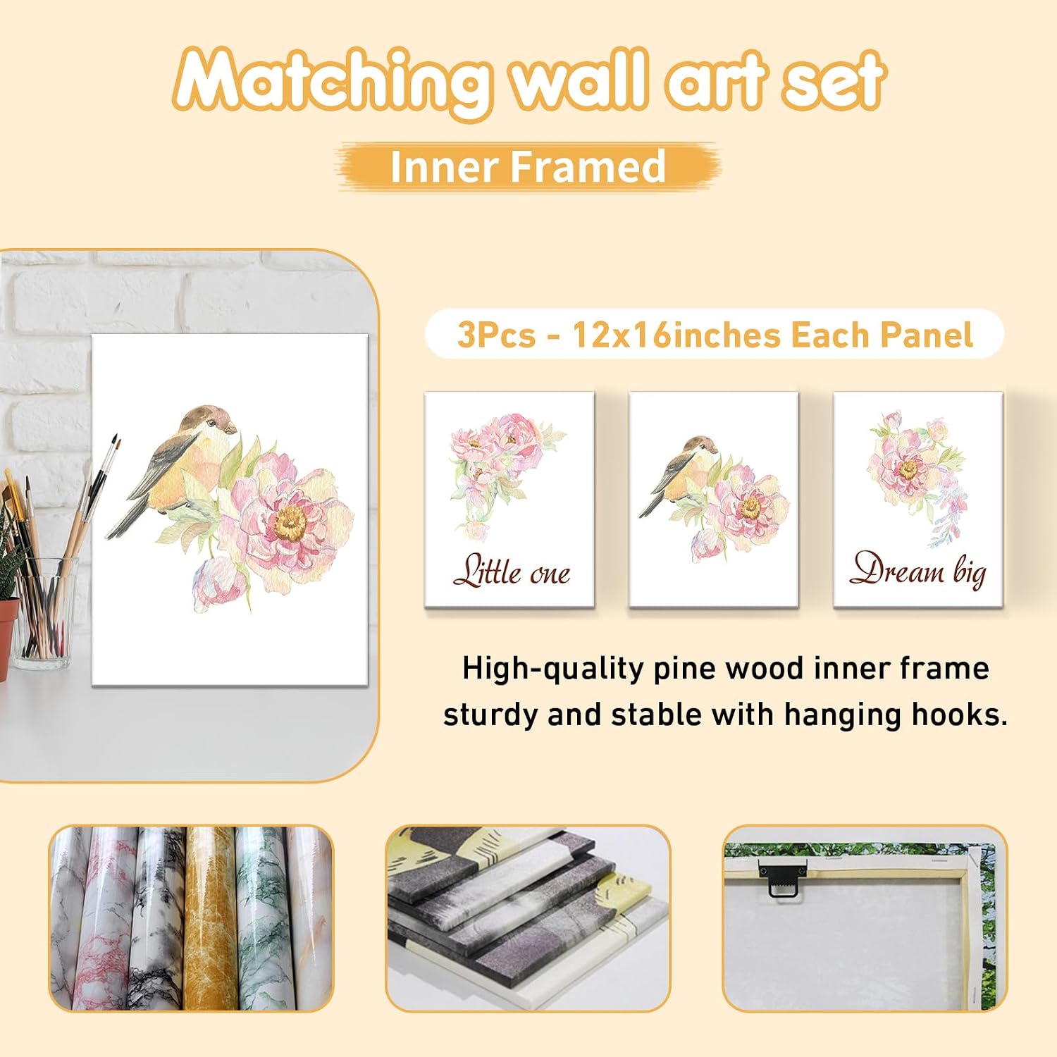 Terwex Custom Baby Bedding Set - 5 Pcs Customized Nursery Bedding Set with Name - Comfortable Double Layer Crib Sets for Girls Boys - Personalized Gifts for Infants Toddlers New Parents - Floral Bird