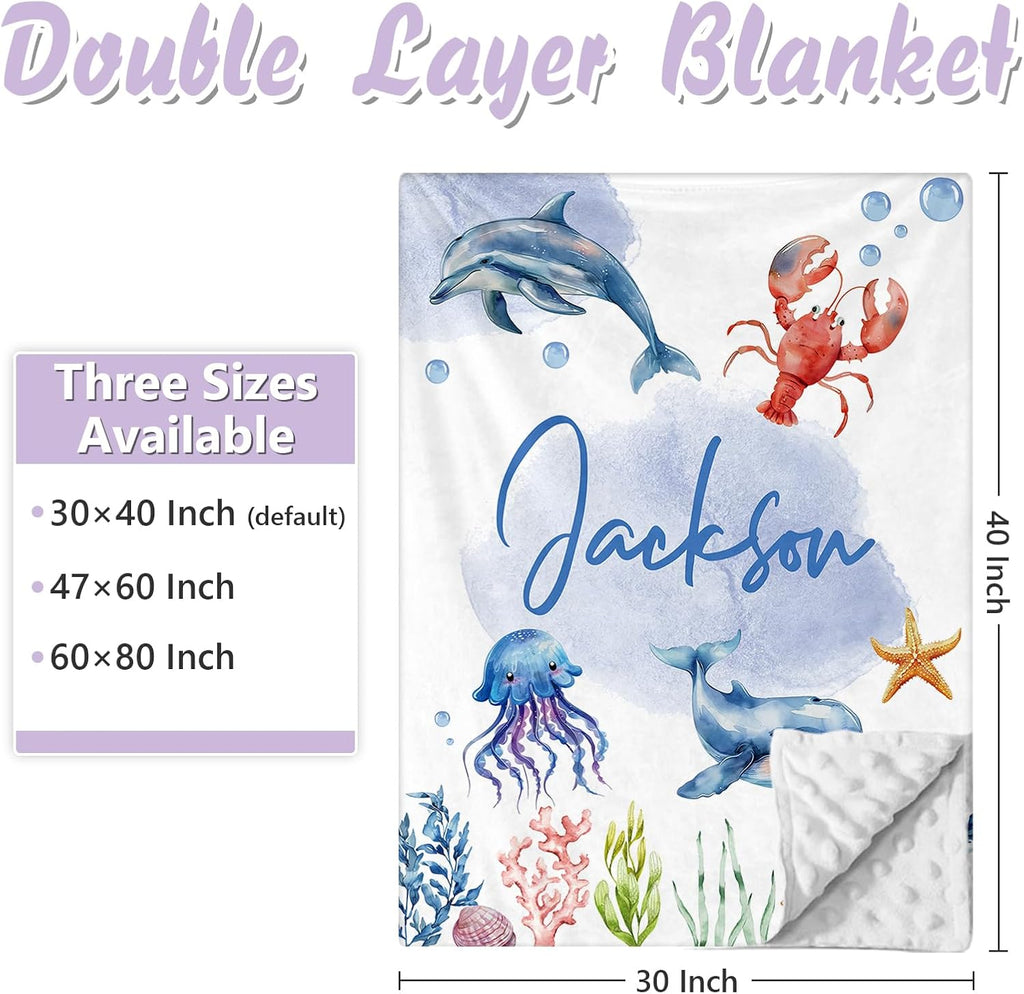 Personalized Baby Crib Bedding Set, 5 Pcs Custom Name Nursery Bedding Set for Girls Boys, Ocean Animals Baby Crib Set for Toddlers Infants, Double Layer Bedding Crib Sets Customized Gifts