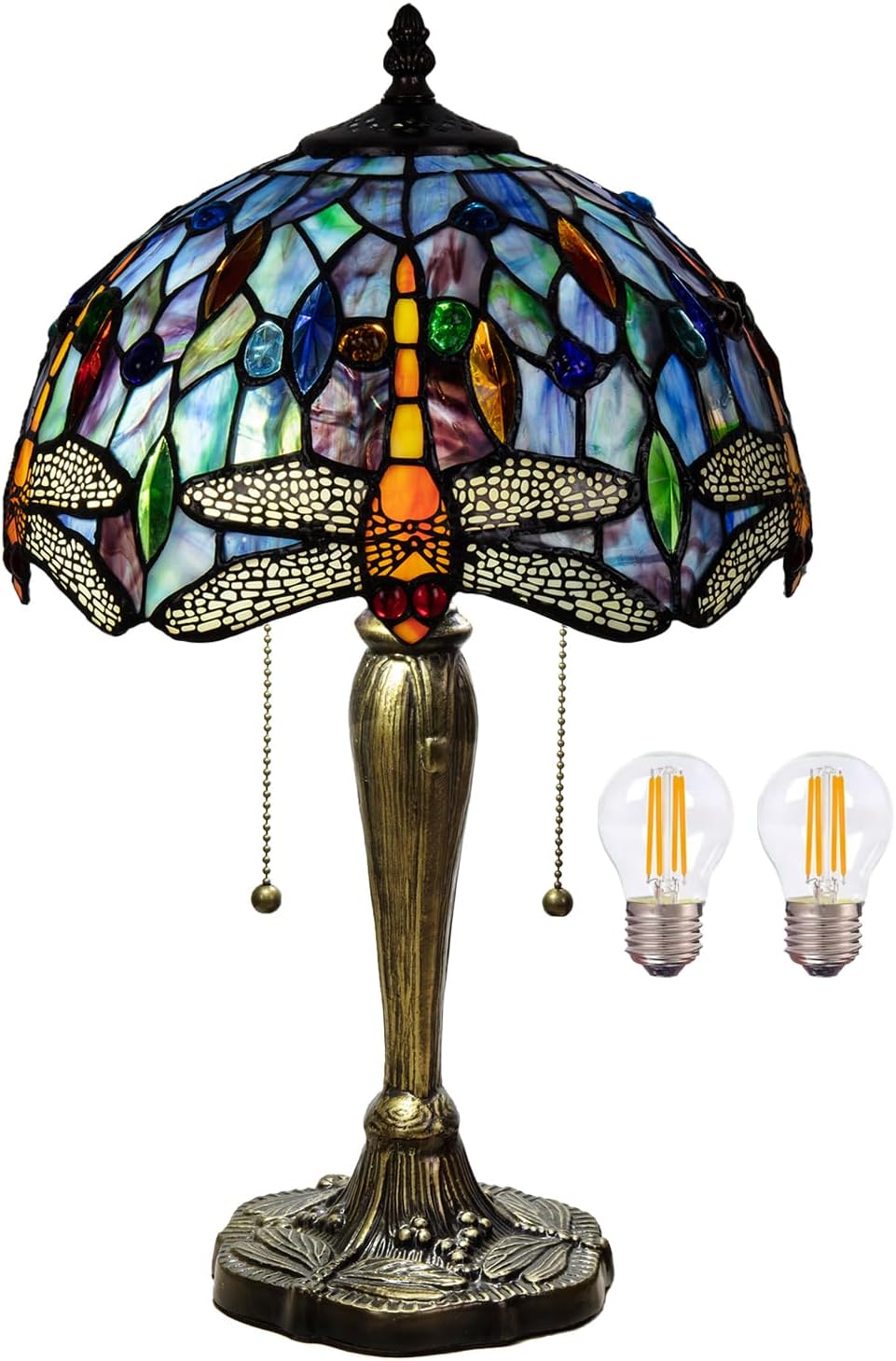 Tiffany Table Lamp, 12 Inch Dragonfly Stained Glass Lamp,Tiffany Style Lamp for Bedroom Living Room Home, Handcrafted Light, Included Bulb