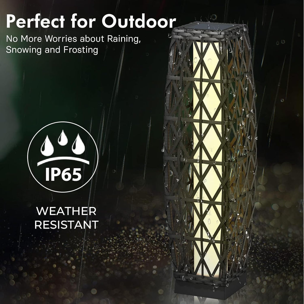 Grand patio 2-Piece Solar Outdoor Floor Lamp Solar Powered Wicker Lantern Outdoor Weather-Resistant Deck Light for Garden Porch Yard-Silver Gray, Large Cindy