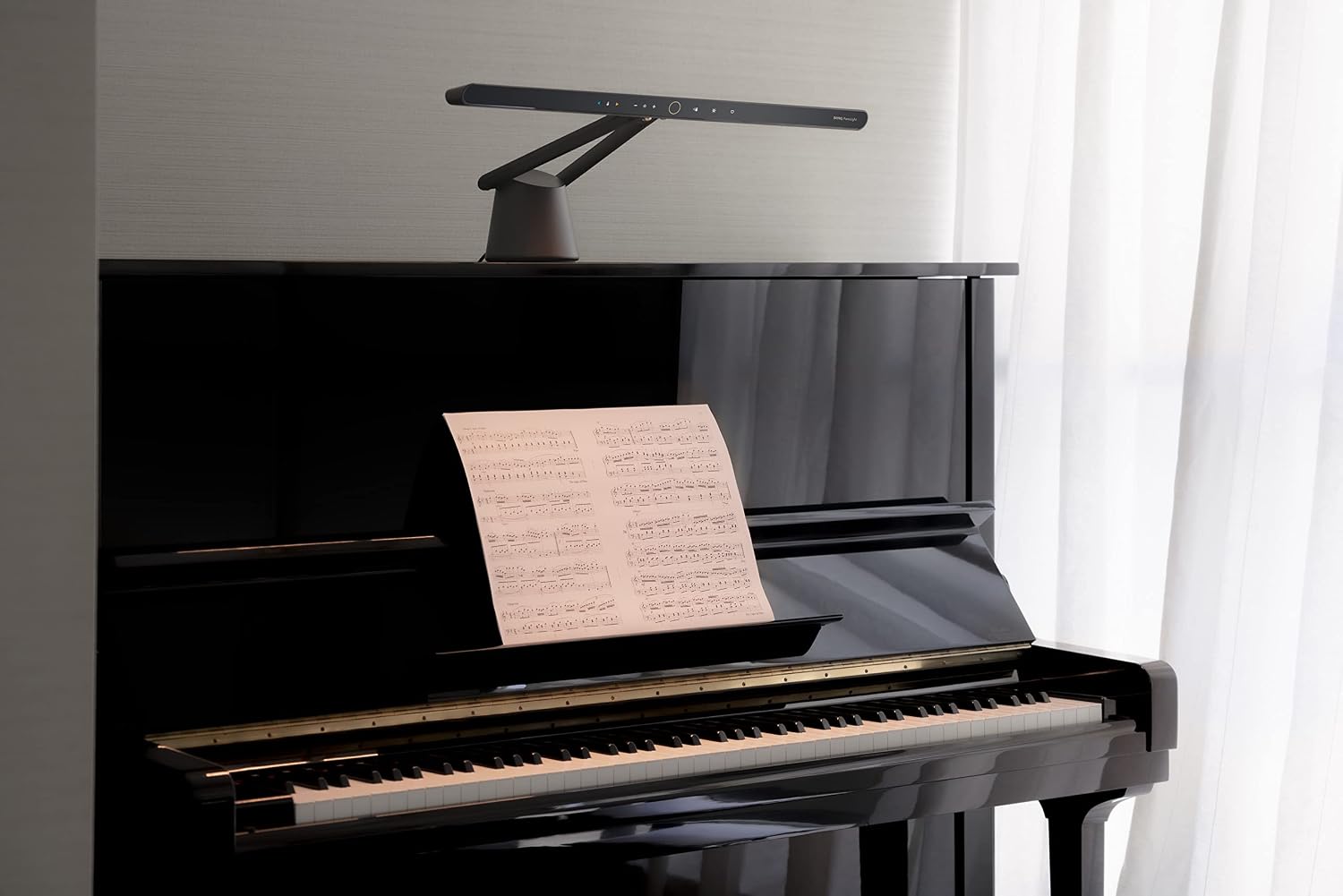 BenQ PianoLight for Upright Pianos, 24.7', Wide Illumination for Keyboard & Sheet Music, 6 Color Modes & Dimmable, 360° Adjustable, Auto on/Off, Auto-Dimming, Piano Lamp with Eye Care Hood (Black)