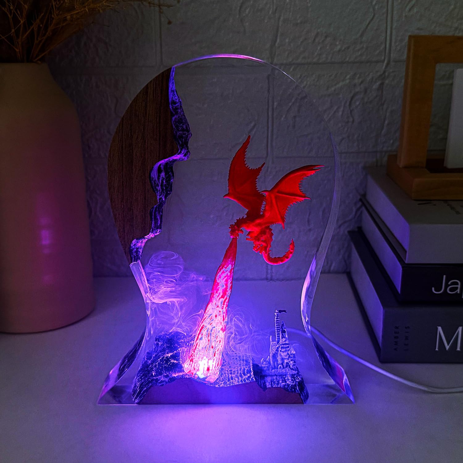 Epoxy Fire Dragon Resin Lamp,Handmade Resin Headset Holder RGB Night Light,Fantasy Decor for Home & Office,Cool Dragon Lovers Collectibles,Unique Birthday Gifts for Him Adults,Men & Gamers (9'x6')