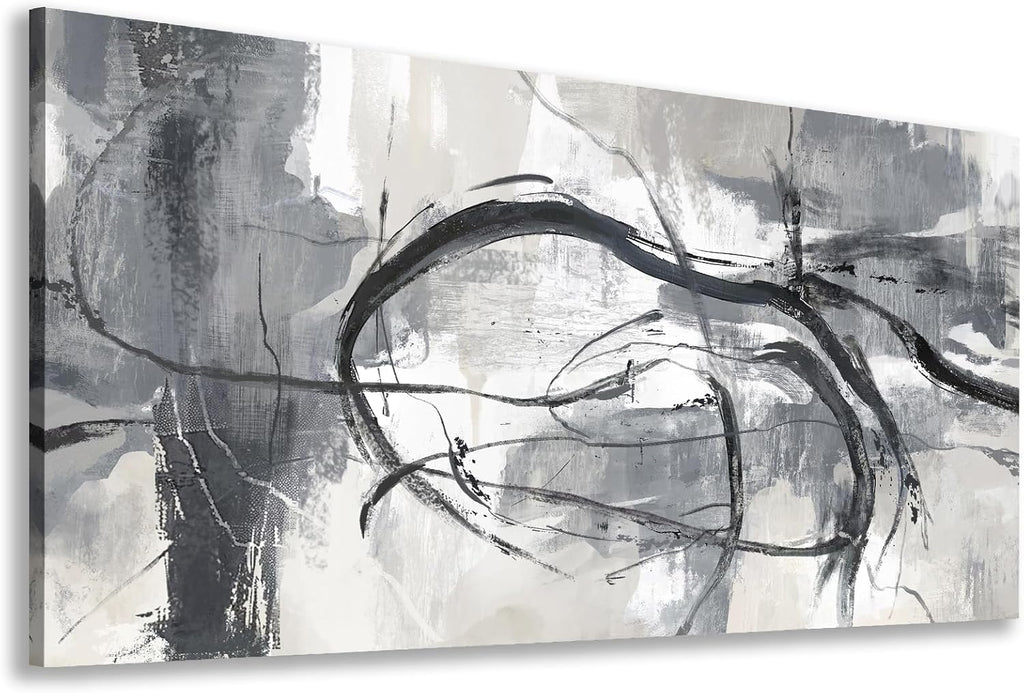 Shoci Large Abstract Wall Art - Black Gray White Canvas Picture for Living Room Modern Ink Lines Painting Print Decor Contemporary Artwork Wall Art for Bedroom Kitchen Home Office Decoration 29' X 58'