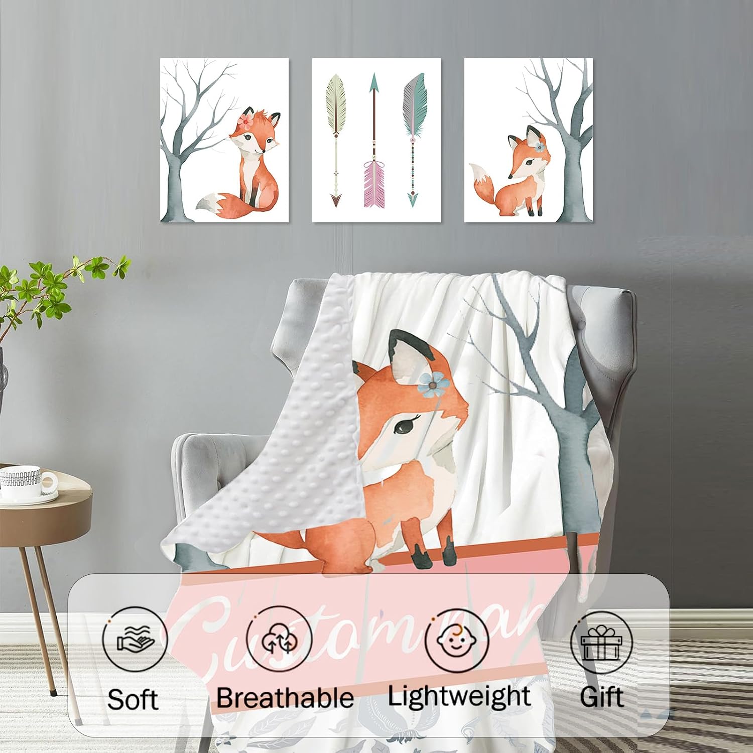 TOOTANN Custom Baby Crib Bedding Set, 5 Pcs Personalized Name Baby Crib Sheets for Kid Toddler Infant, Forest and Fox Nursery Bedding Set