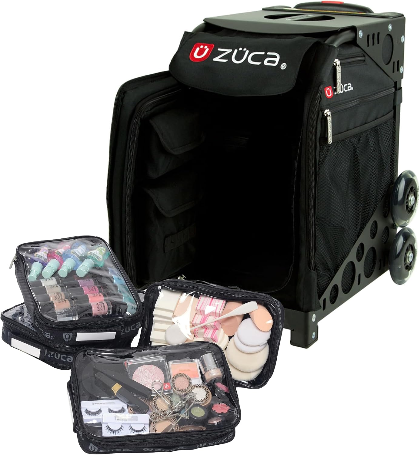 ZUCA Travel Cases for Artists & Professionals - Makeup Case with 4 Vinyl Utility Pouches, Travel Cover, 41' Telescoping Handle, Rolling Wheels & Sturdy Aluminum Frame for Makeup Artists and Creatives