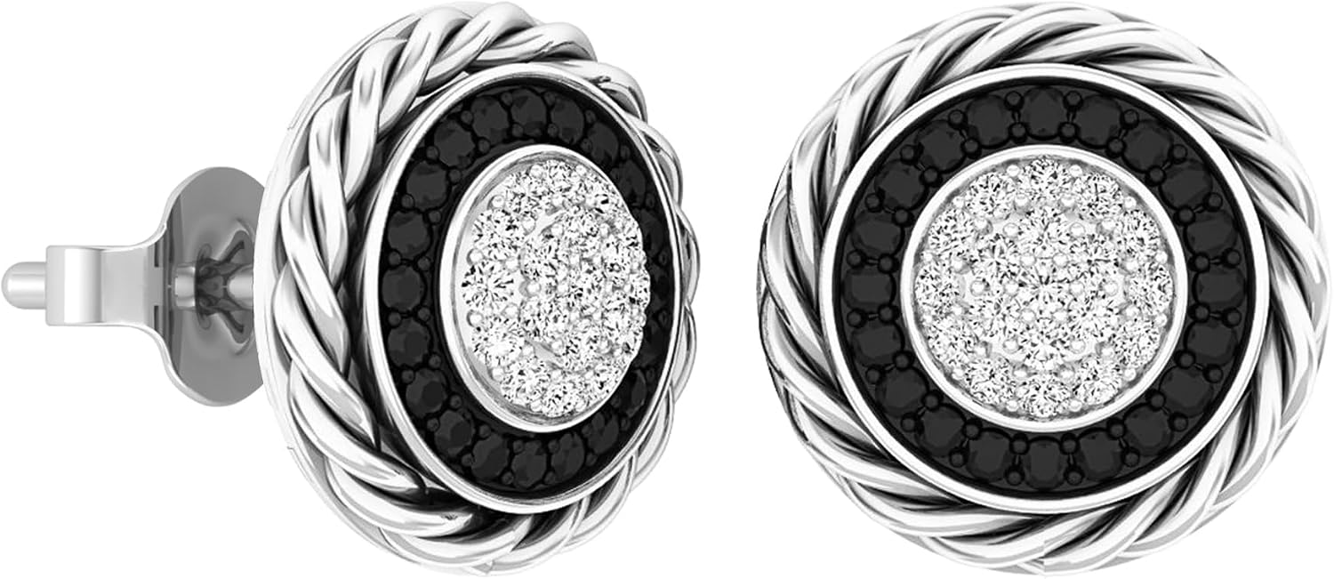 Dazzlingrock Collection 0.25 Ctw Round Black & White Natural Diamond Ladies Stud Earrings 1/4 CT, Sterling Silver