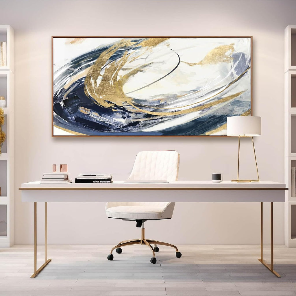 SDYA Large Artwork Abstract Painting 30'x 60'Gold Wall Decor Abstract Wall Art for Living Room Blue Artwork for Bedroom Kitchen Home Wall Decor