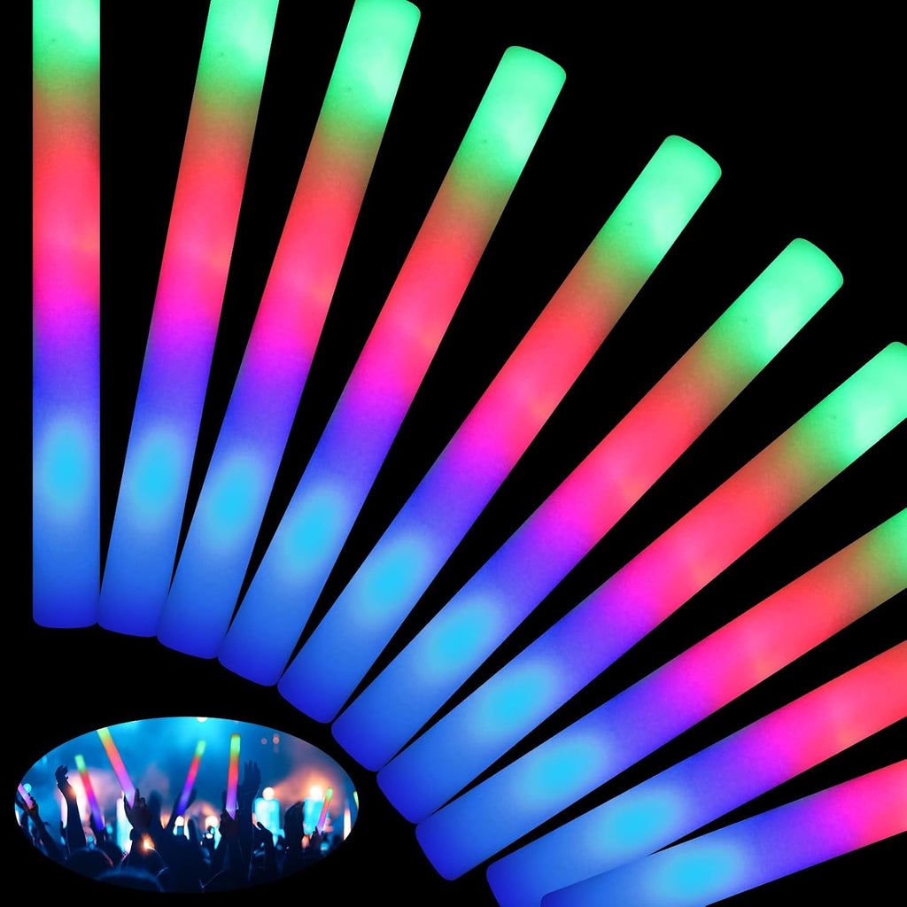 HONLYNE 200PCS Foam Glow Sticks with 3 Modes Colorful Flashing, LED Light Sticks, Glow Sticks Party Pack for Wedding, Raves, Concert, Party, Christmas Supplies